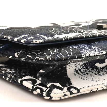 Chanel Canvas Printed Quilted 2.55 Reissue Wallet On Chain WOC White Black Navy Blue 8 of 9