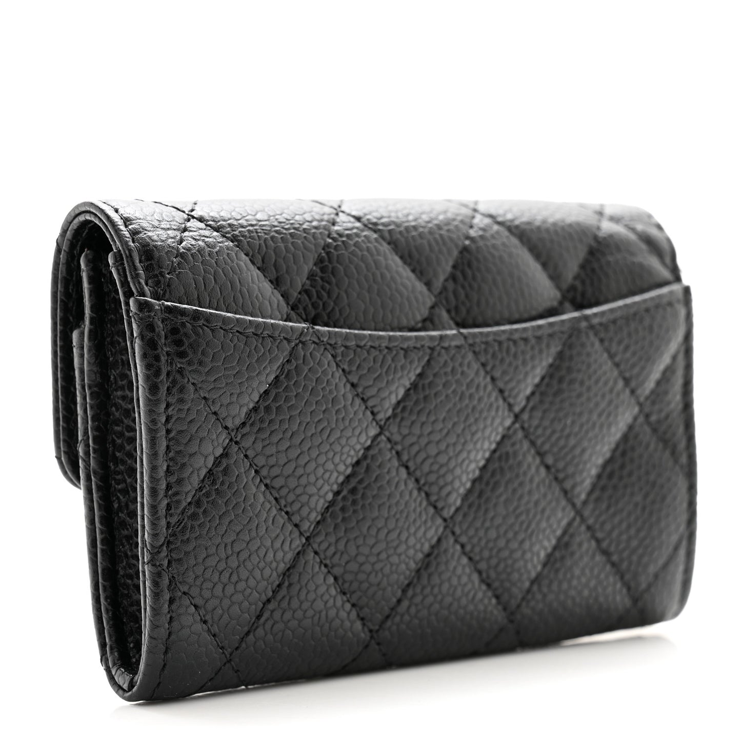 Caviar Quilted Flap Card Holder Wallet Black