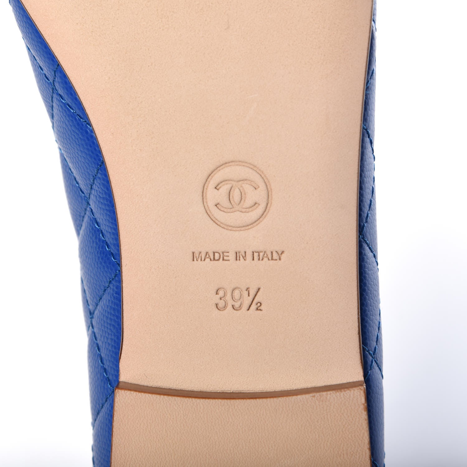 Chanel Caviar Quilted CC Cap Toe Ballerina Flats 39.5 Bright Blue 8 of 8