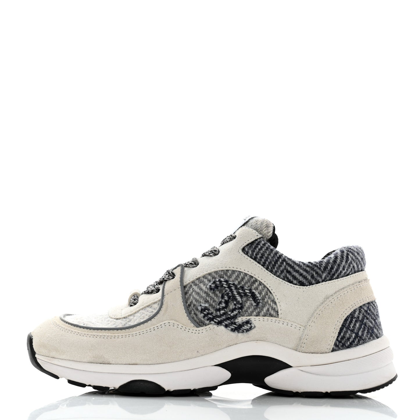 Fabric Suede Calfskin Womens CC Sneakers 36.5 Ivory Light Gray White