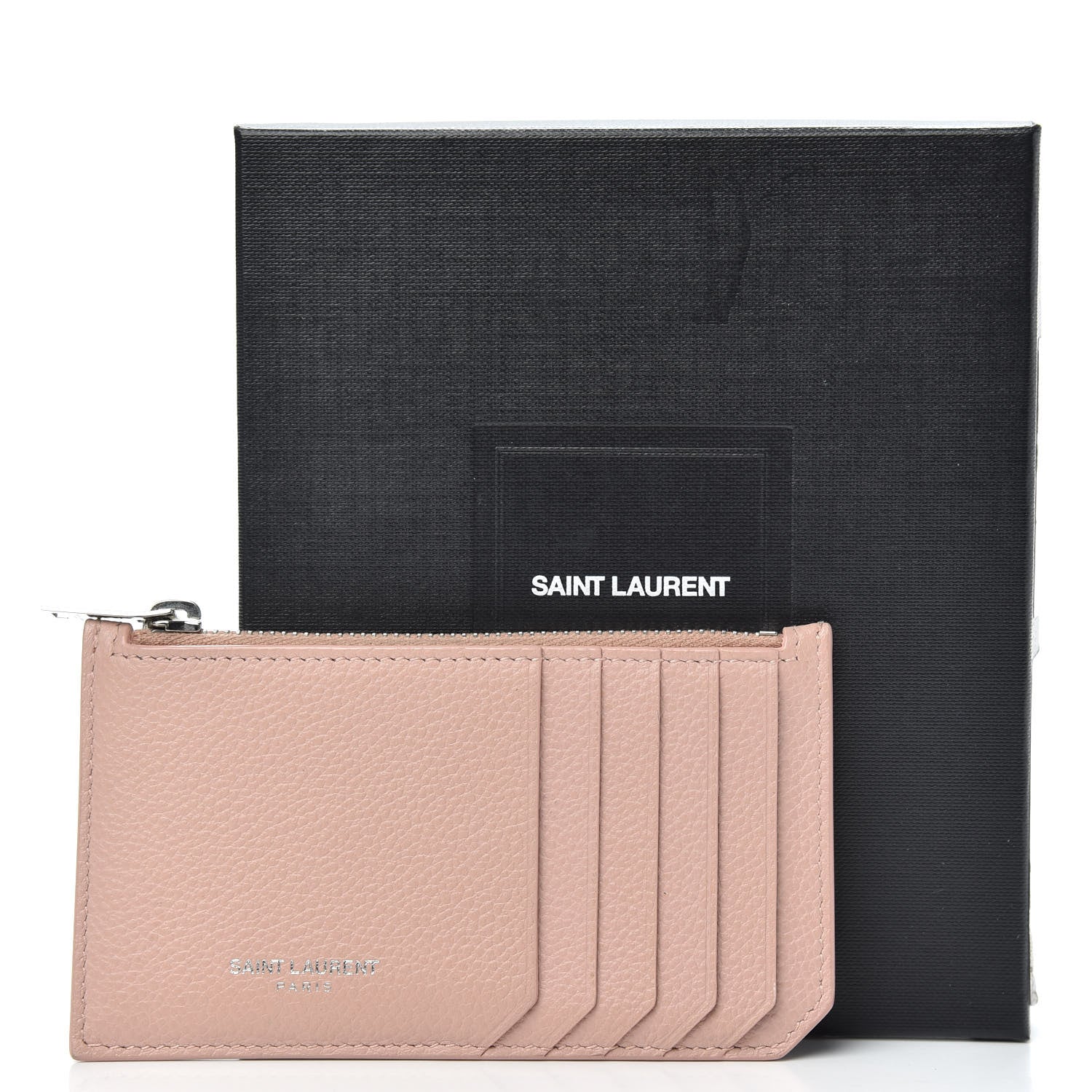 Saint Laurent Grained Calfskin 5 Fragments Zip Pouch Card Holder Pale Pink 7 of 7