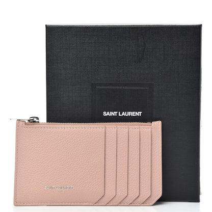 Saint Laurent Grained Calfskin 5 Fragments Zip Pouch Card Holder Pale Pink 7 of 7