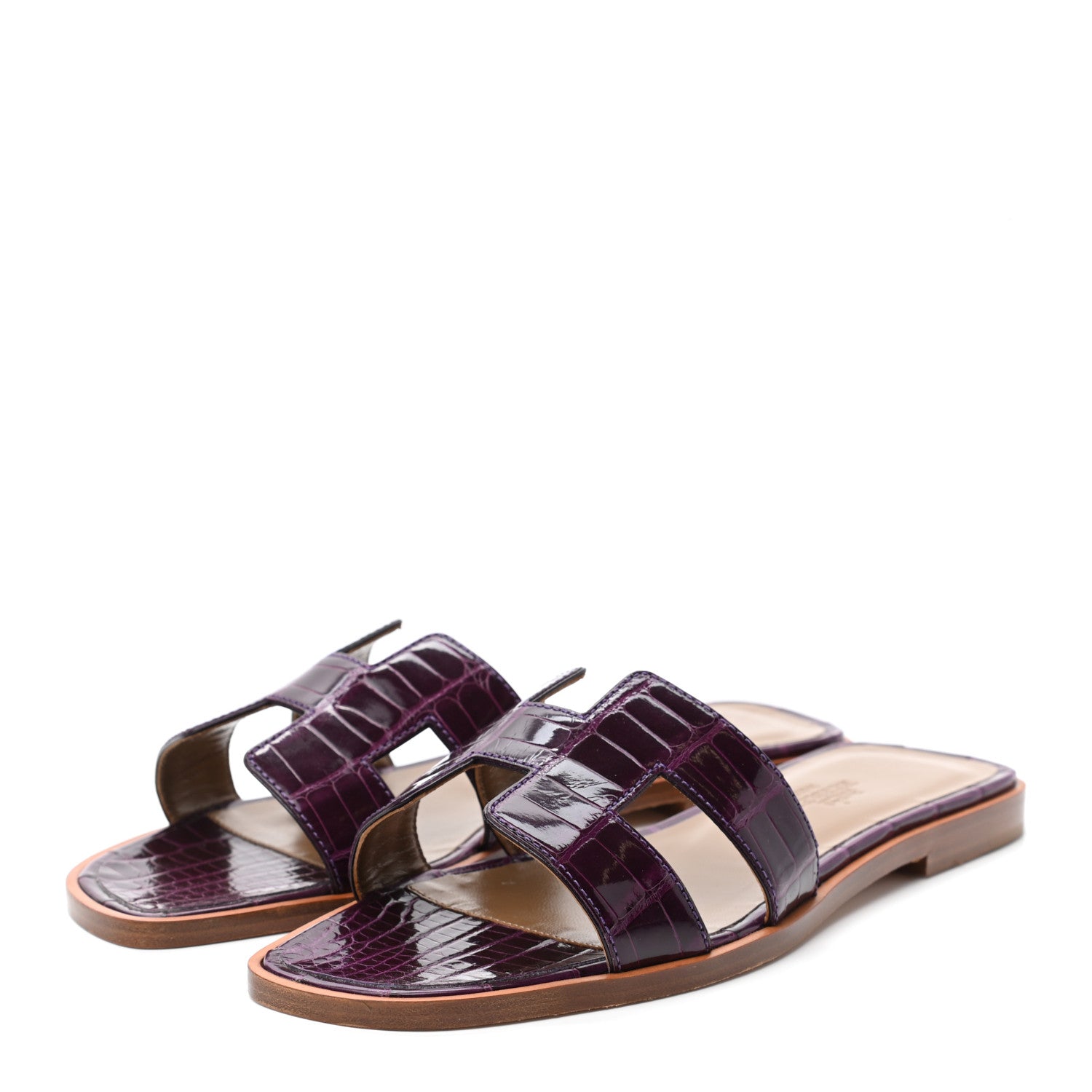 Hermes Shiny Alligator Oran Sandals 36 Amethyst 3 of 7