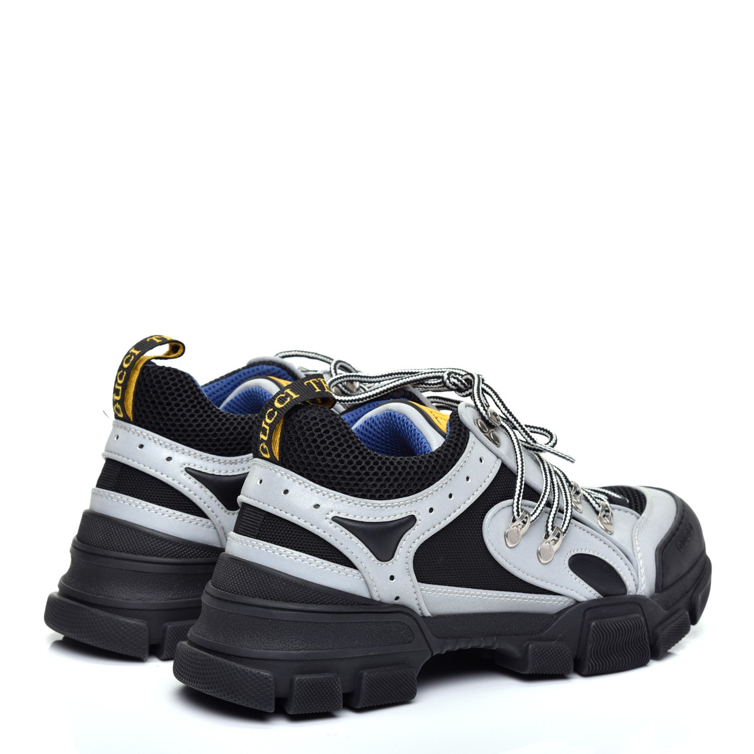 Gucci X SEGA Mesh Technical Canvas Calfskin Reflective Mens Flashtrek Sneakers 7 Silver Black 4 of 8