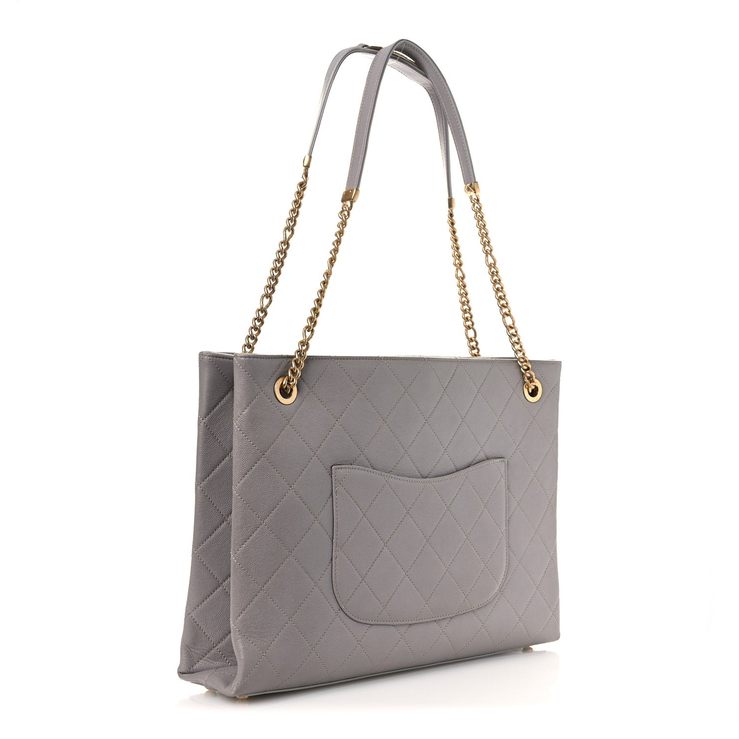 Caviar Quilted Large Classic Shopping Tote Grey