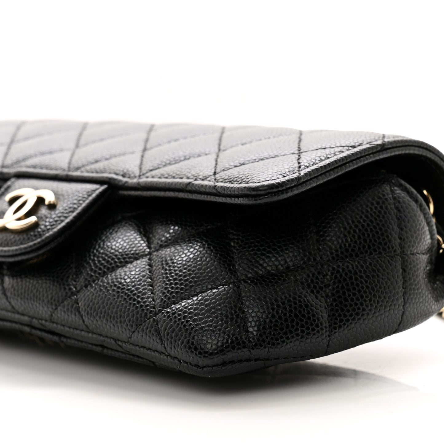 Caviar Quilted Glasses Case With Chain Black