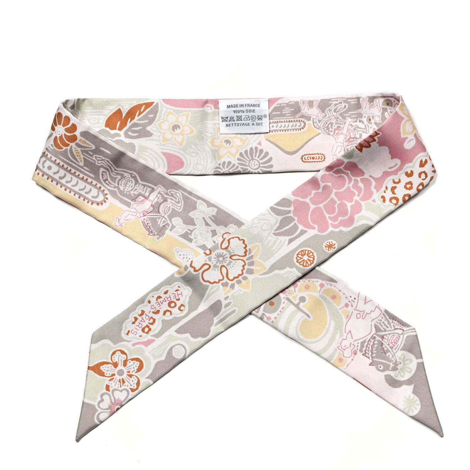 Hermes Silk Bingata Twilly Vieux Rose Vert De Eau 1 of 4