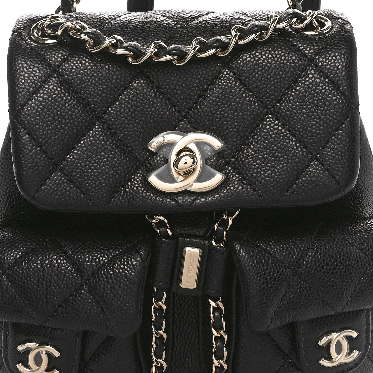 Chanel Shiny Caviar Quilted Small Duma Pockets Drawstring Backpack Black 8 of 11