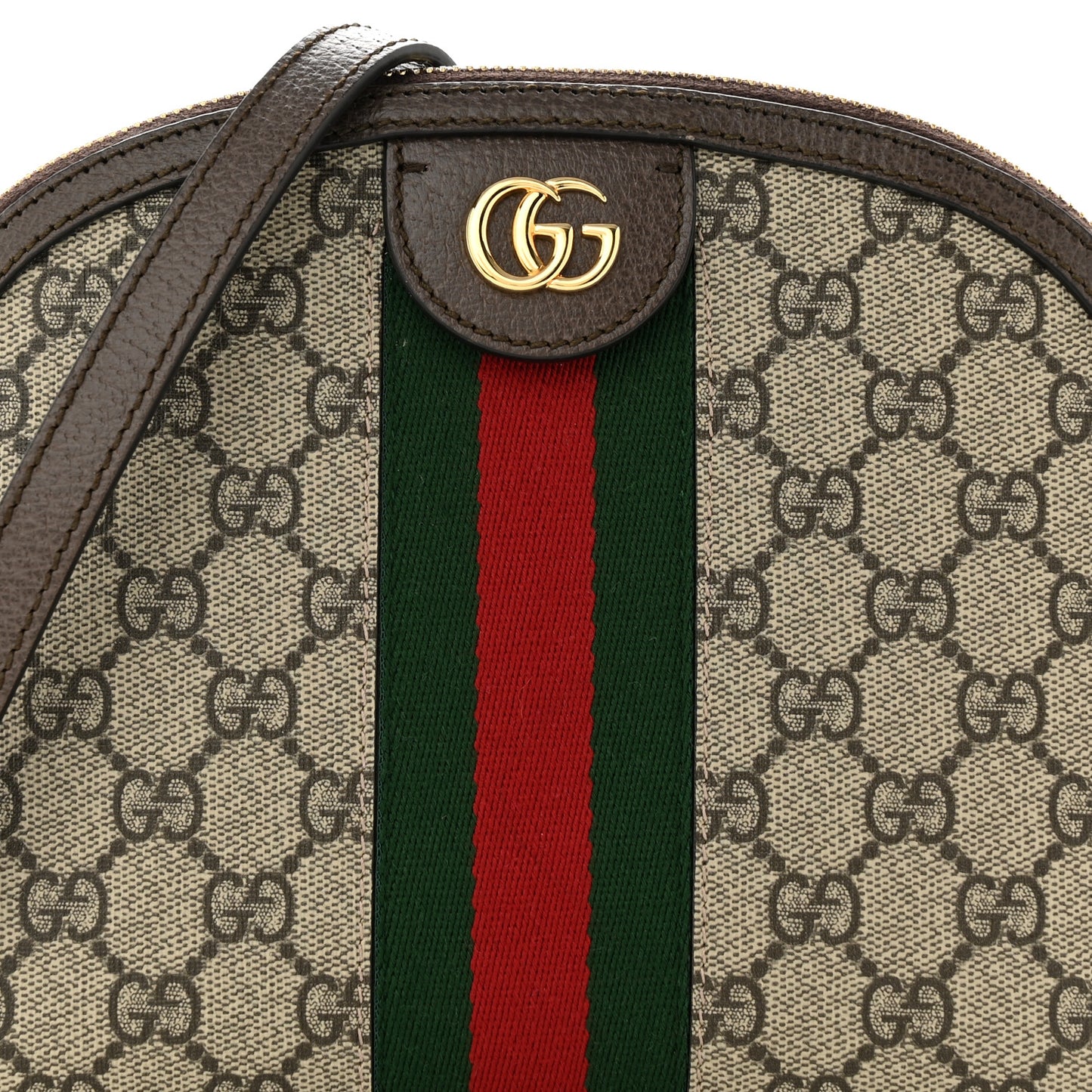 GG Supreme Monogram Textured Dollar Calfskin Web Small Ophidia Dome Shoulder Bag Beige Ebony New Acero