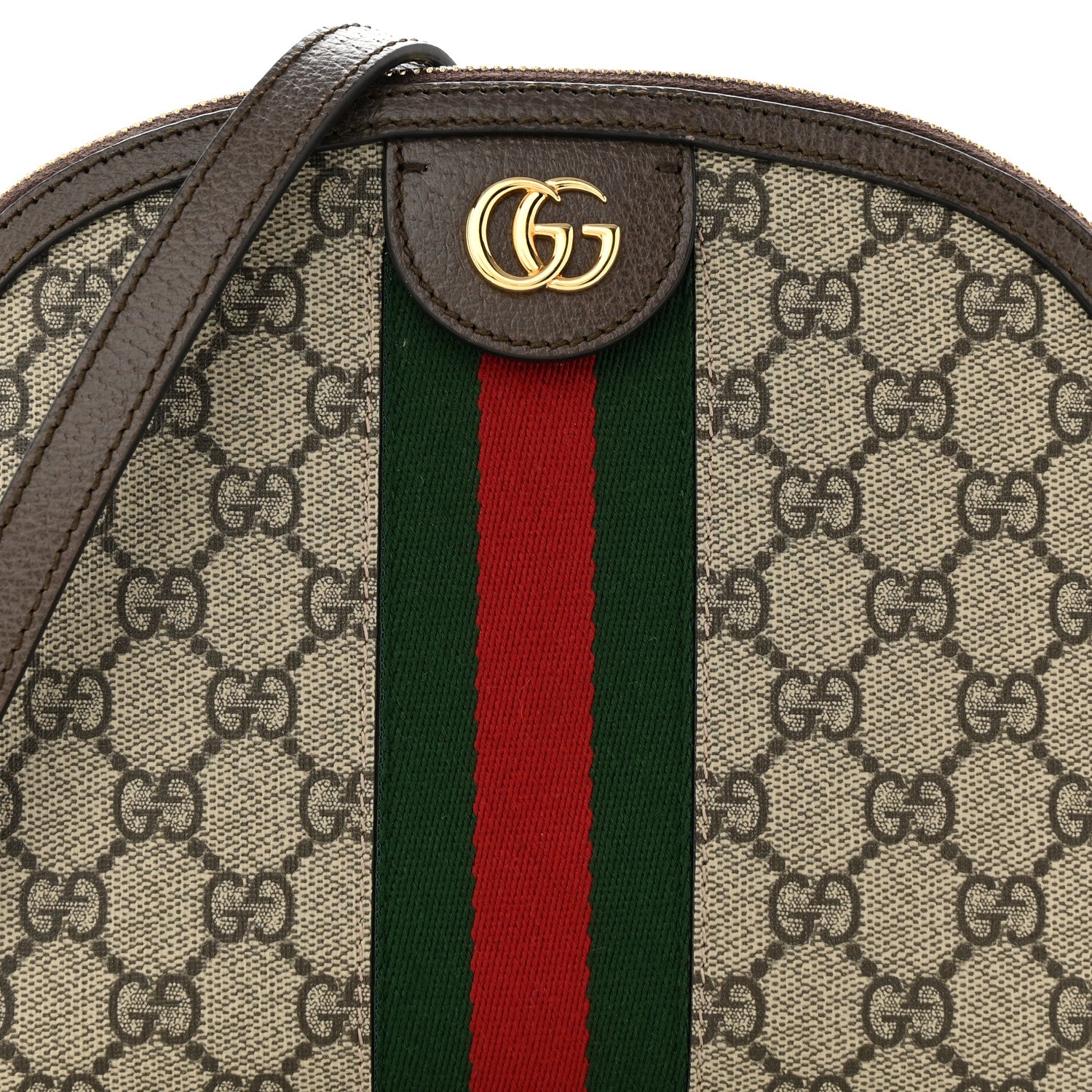 Gucci GG Supreme Monogram Textured Dollar Calfskin Web Small Ophidia Dome Shoulder Bag Beige Ebony New Acero 8 of 11