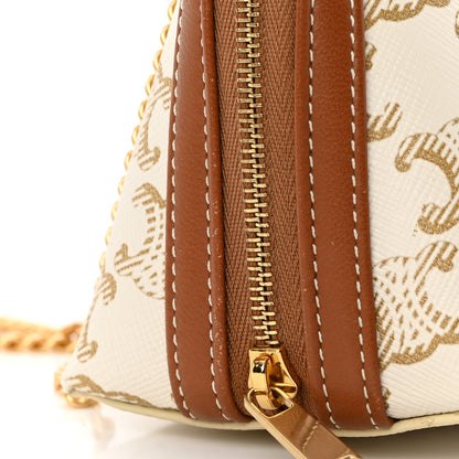 Celine Lambskin Triomphe Canvas Clutch With Chain White Tan 12 of 13