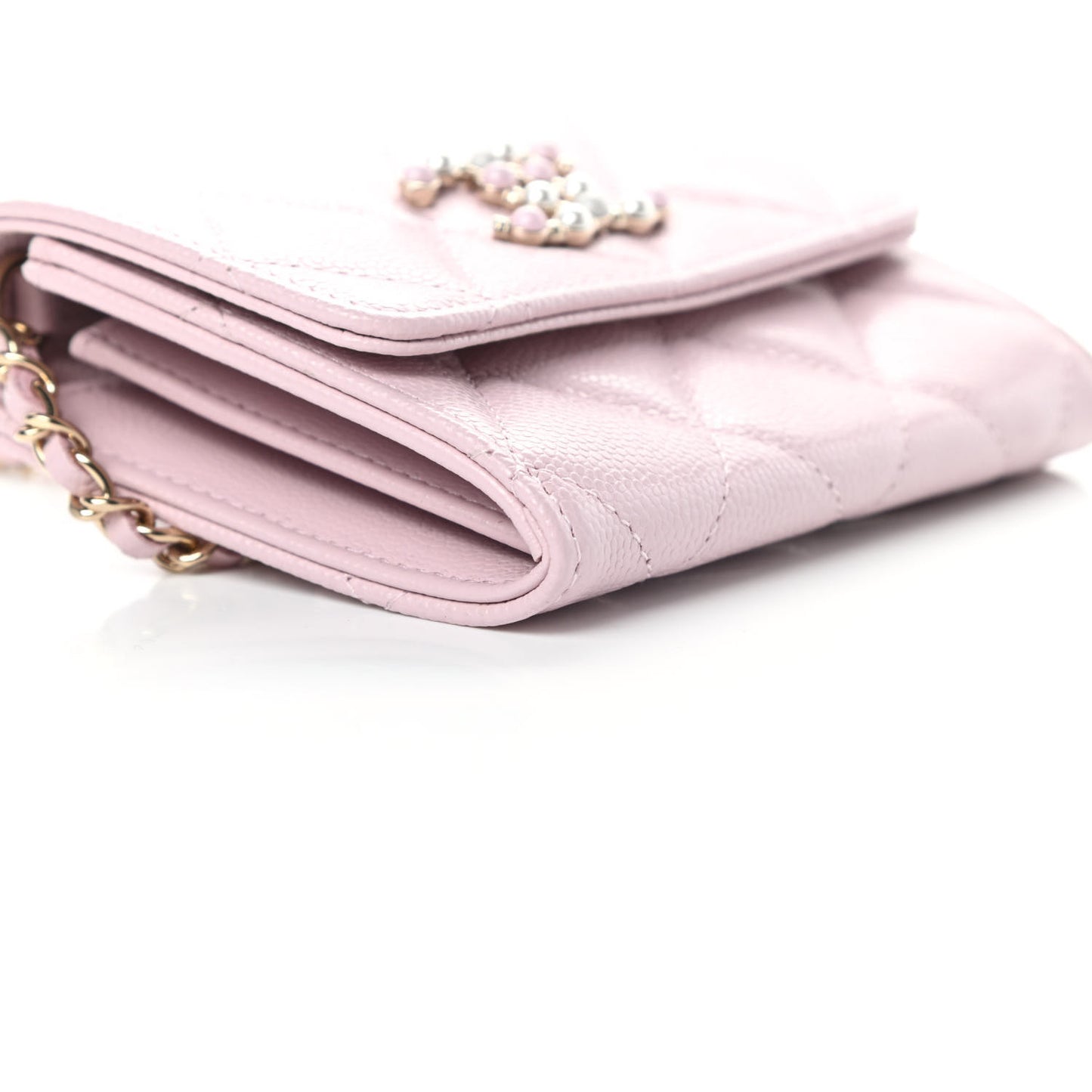 Caviar Quilted Coco Candy Card Holder On Chain Light Pink