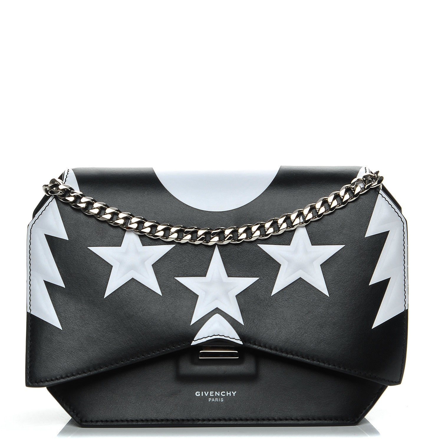 Givenchy Calfskin Stars Wings Print Bow Cut Chain Bag Black White 1 of 7