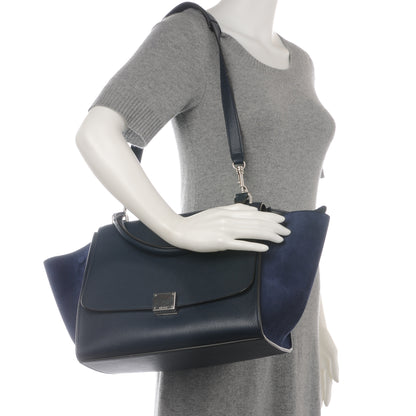 Celine Drummed Leather and Suede Small Trapeze Navy 2 of 8