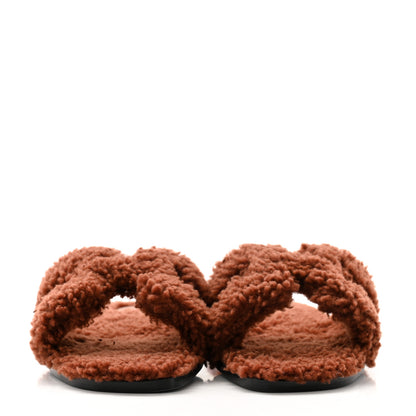 Hermes Woolskin Oran Sandals 37.5 Cognac 2 of 8