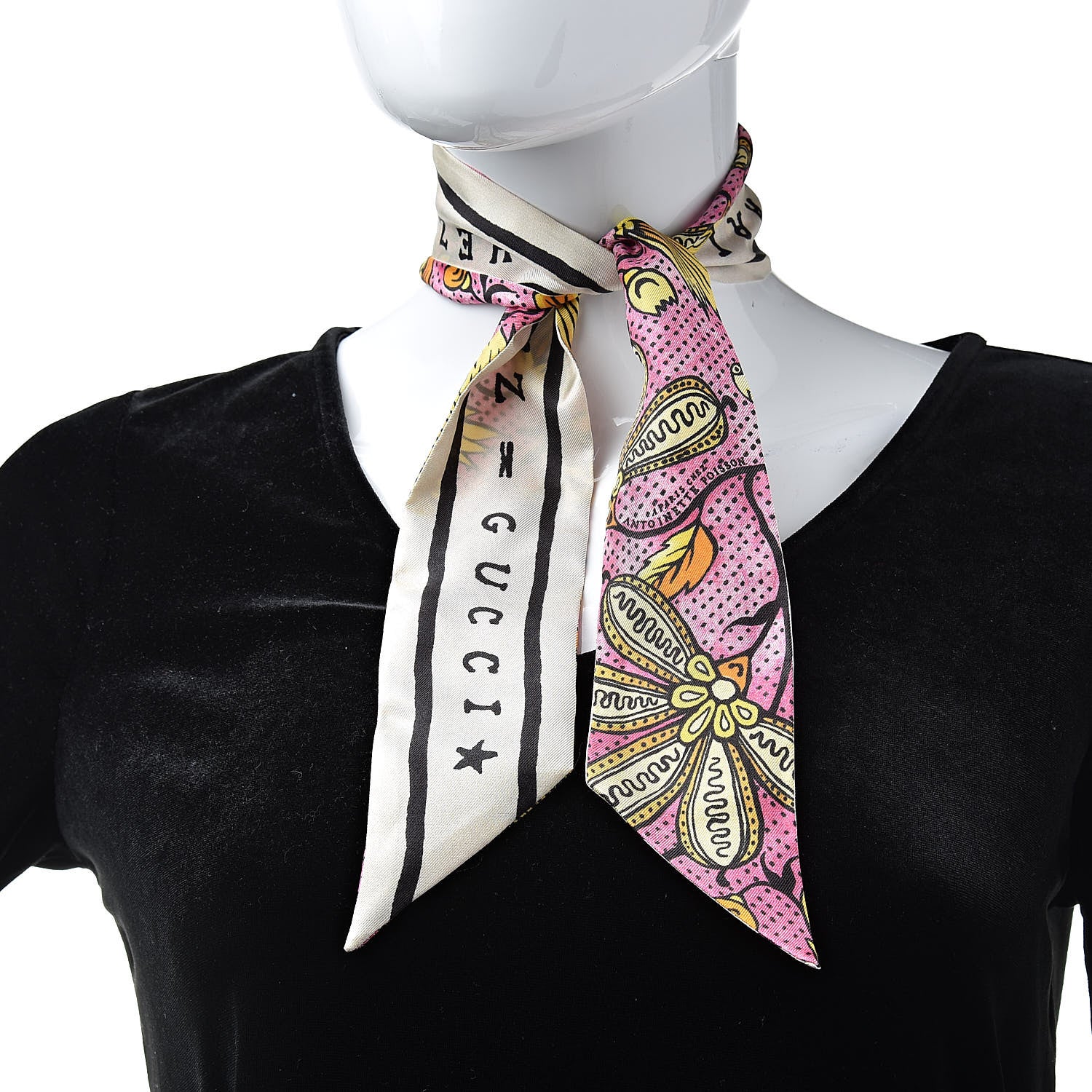 Gucci Silk Alsacienne Floral Print Skinny Scarf Pink 2 of 5