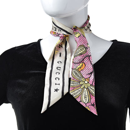 Gucci Silk Alsacienne Floral Print Skinny Scarf Pink 2 of 5