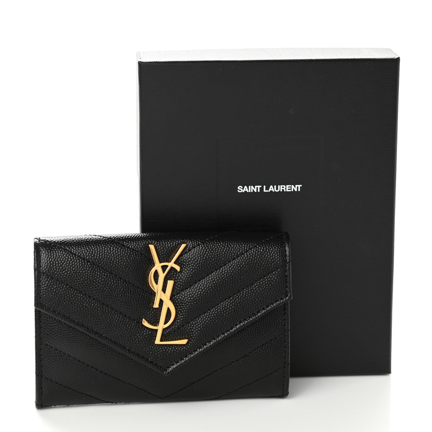 Saint Laurent Grain De Poudre Matelasse Chevron Small Monogram Envelope Wallet Black 8 of 8