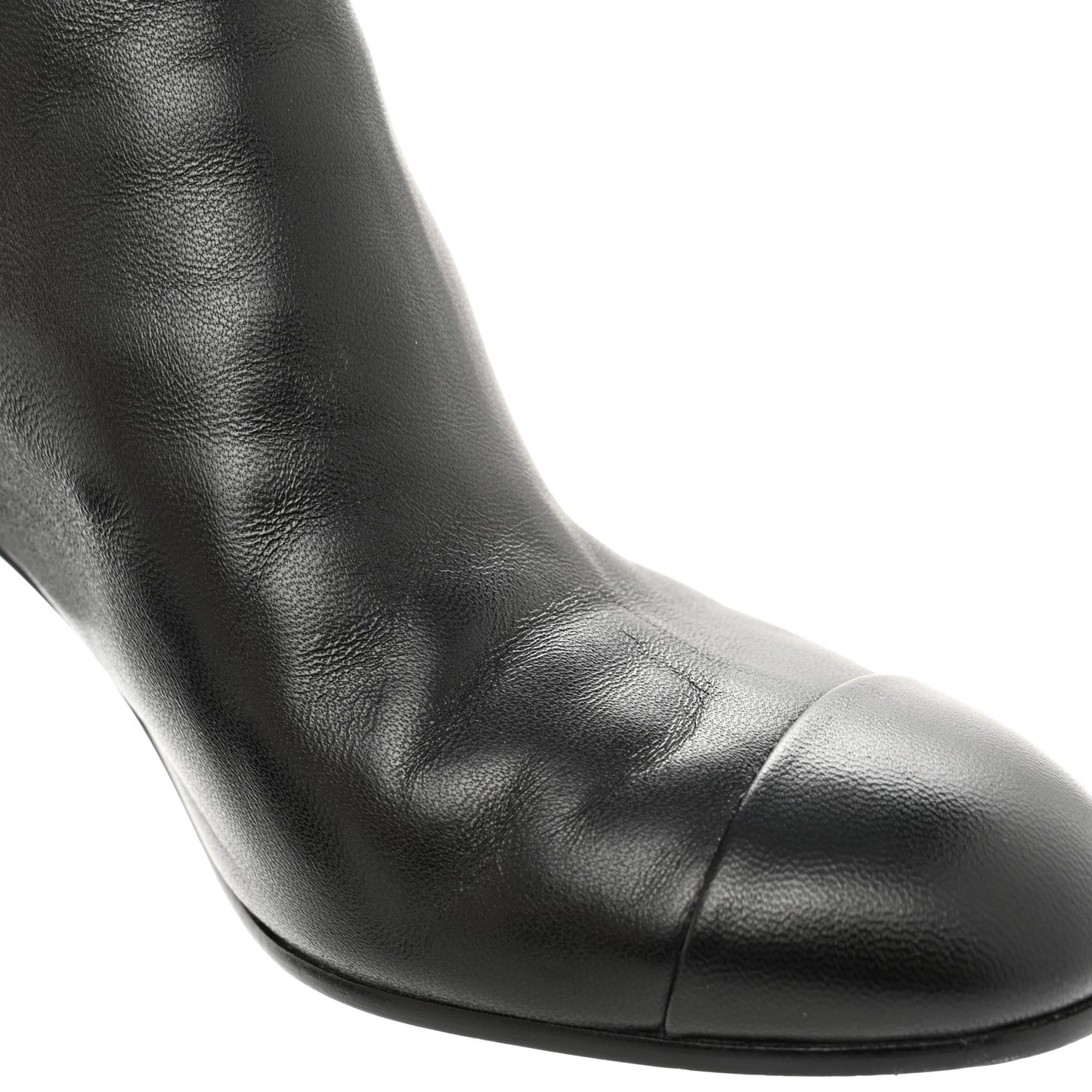 Lambskin Cap Toe CC Short Ankle Boots 36 Black