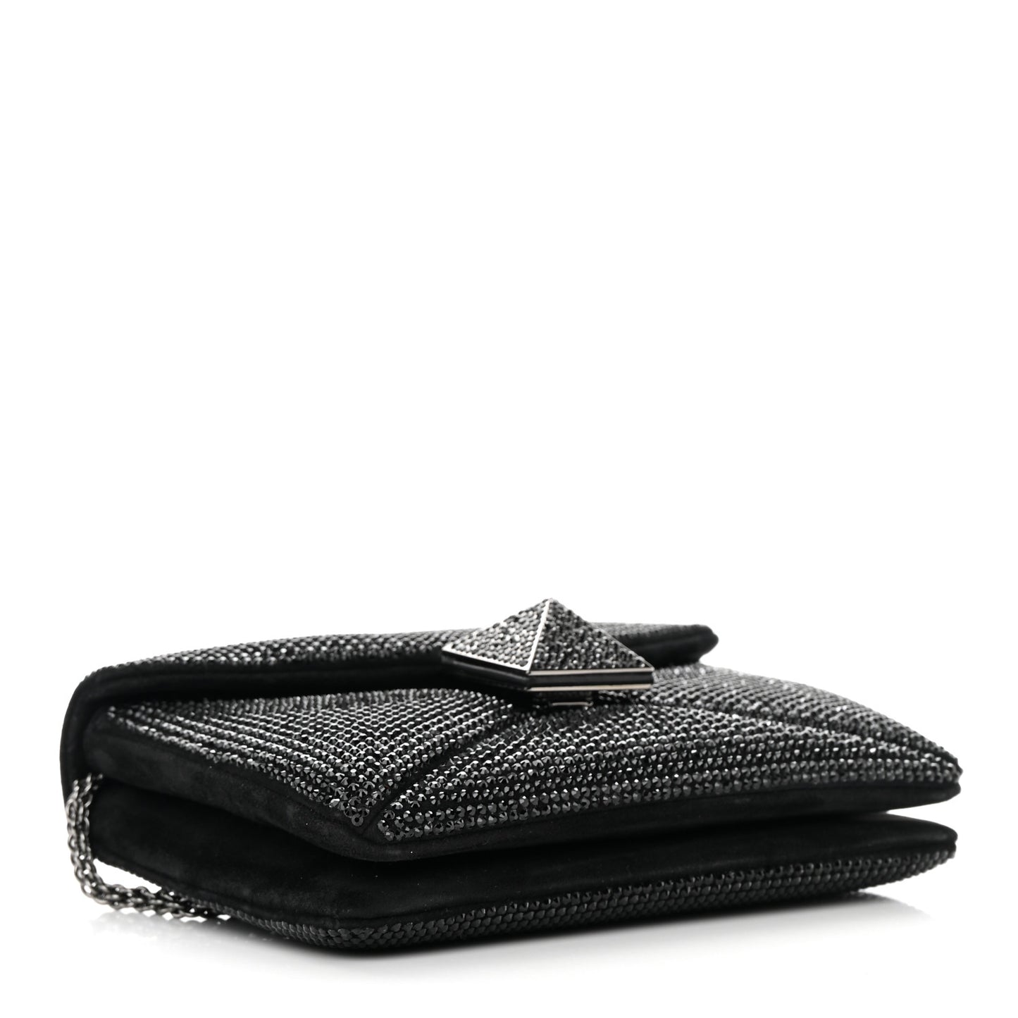 Crystal Suede Embellished Small One Stud Clutch With Chain Black