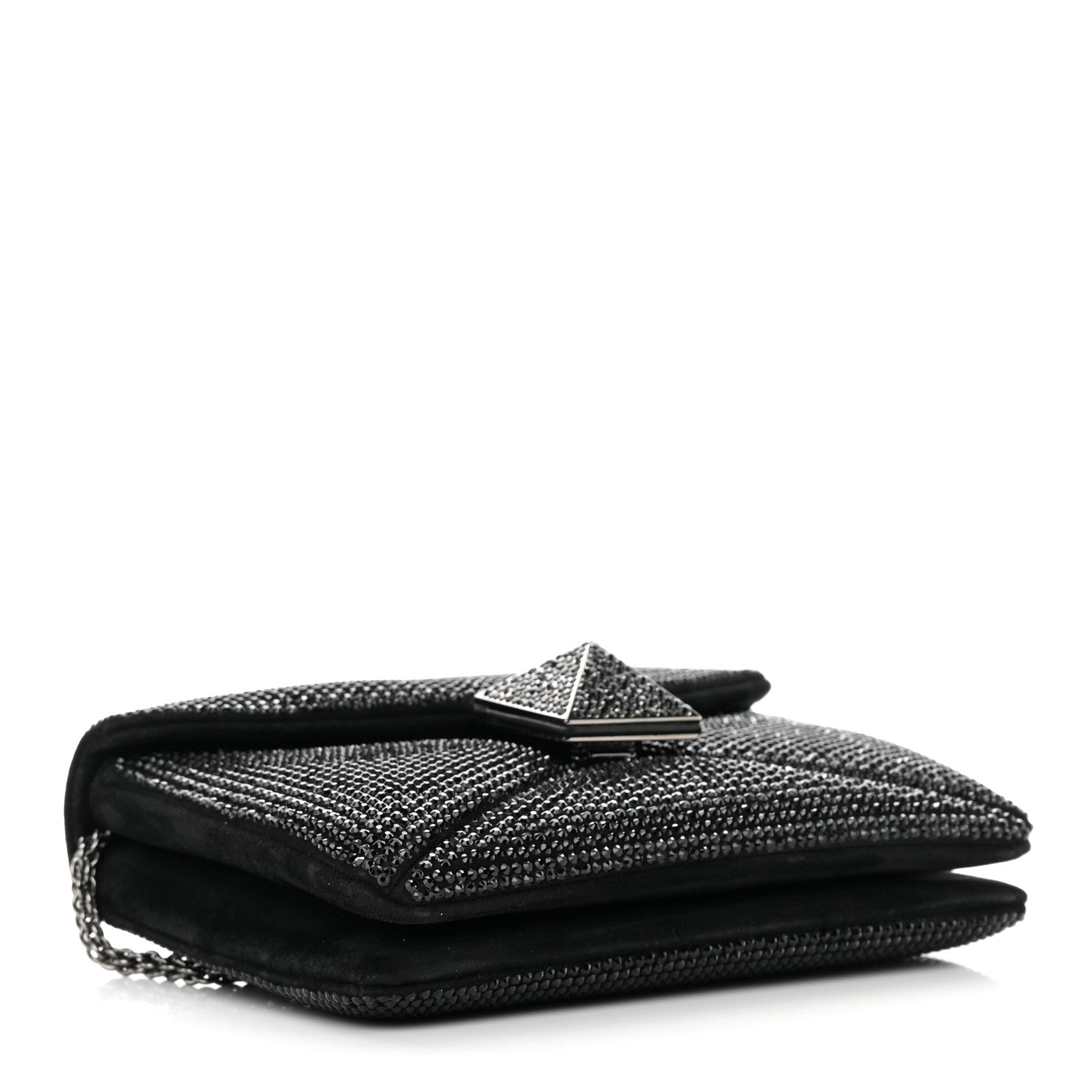 Valentino Garavani Crystal Suede Embellished Small One Stud Clutch With Chain Black 4 of 11