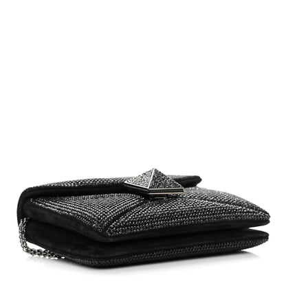 Valentino Garavani Crystal Suede Embellished Small One Stud Clutch With Chain Black 4 of 11