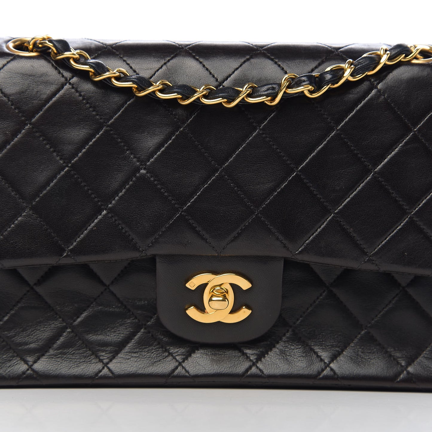 Lambskin Quilted Medium Double Flap Black
