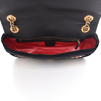 Gucci Velvet Matelasse Loved Embroidered Medium GG Marmont Shoulder Bag Black 5 of 11