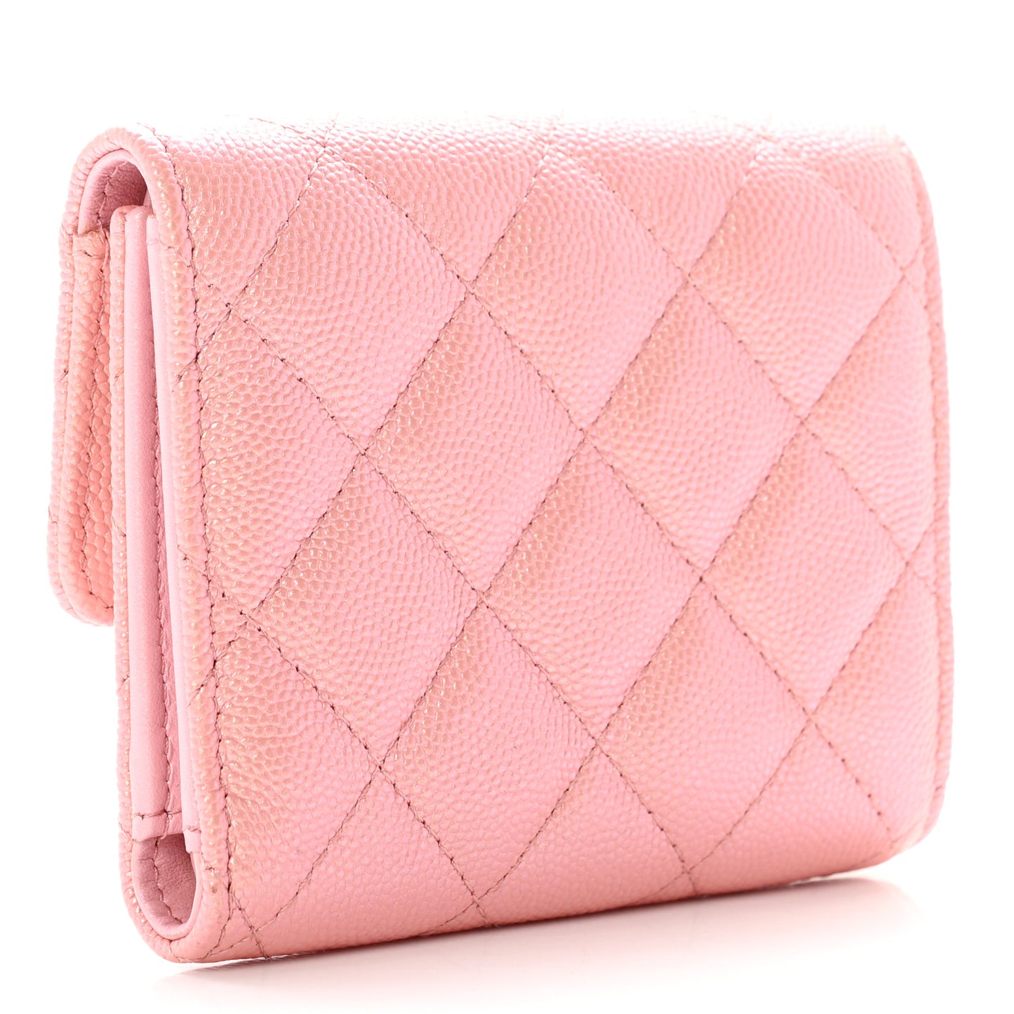 Iridescent Caviar Quilted Small Flap Wallet Rose Pink