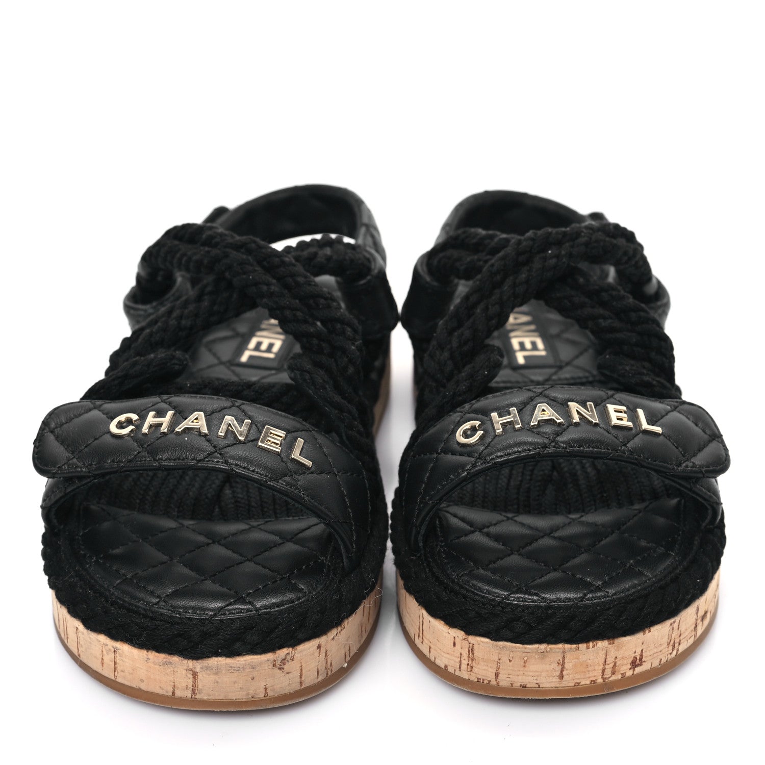 Chanel Cord Lambskin Quilted Logo Sandals 36 Black 2 of 8