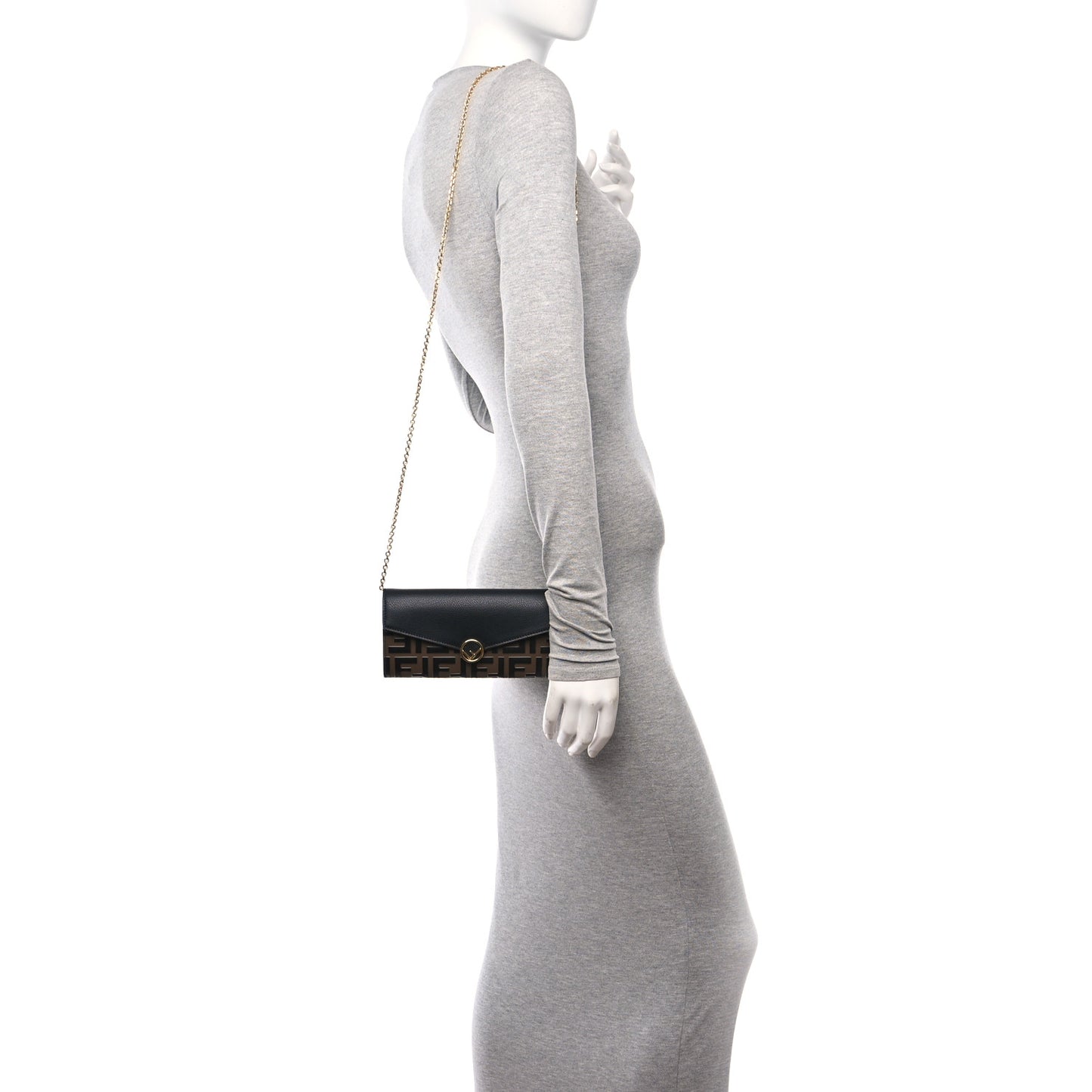 Vitello Cruise F is Fendi Bi-Color FF 1974 Embossed Continental Envelope Wallet On Chain Maya Black