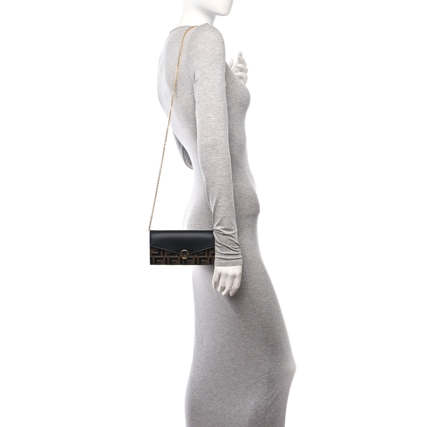 Fendi Vitello Cruise F is Fendi Bi-Color FF 1974 Embossed Continental Envelope Wallet On Chain Maya Black 2 of 10