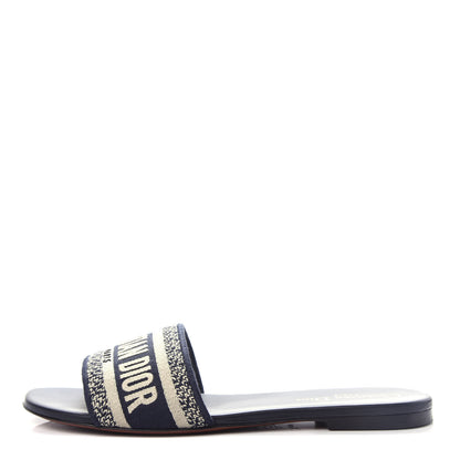 Christian Dior Canvas Embroidered Dway Mules Slide Sandals 38 Deep Blue 1 of 10