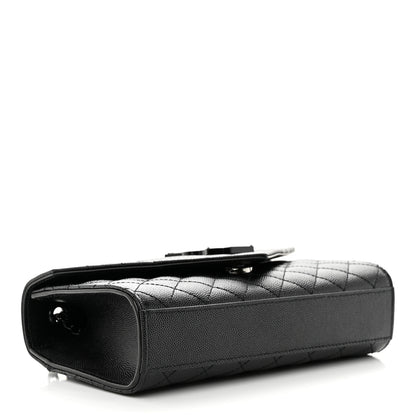 Saint Laurent Grain De Poudre Textured Mixed Matelasse Triquilt Small Monogram Monochrome Satchel Black 4 of 9
