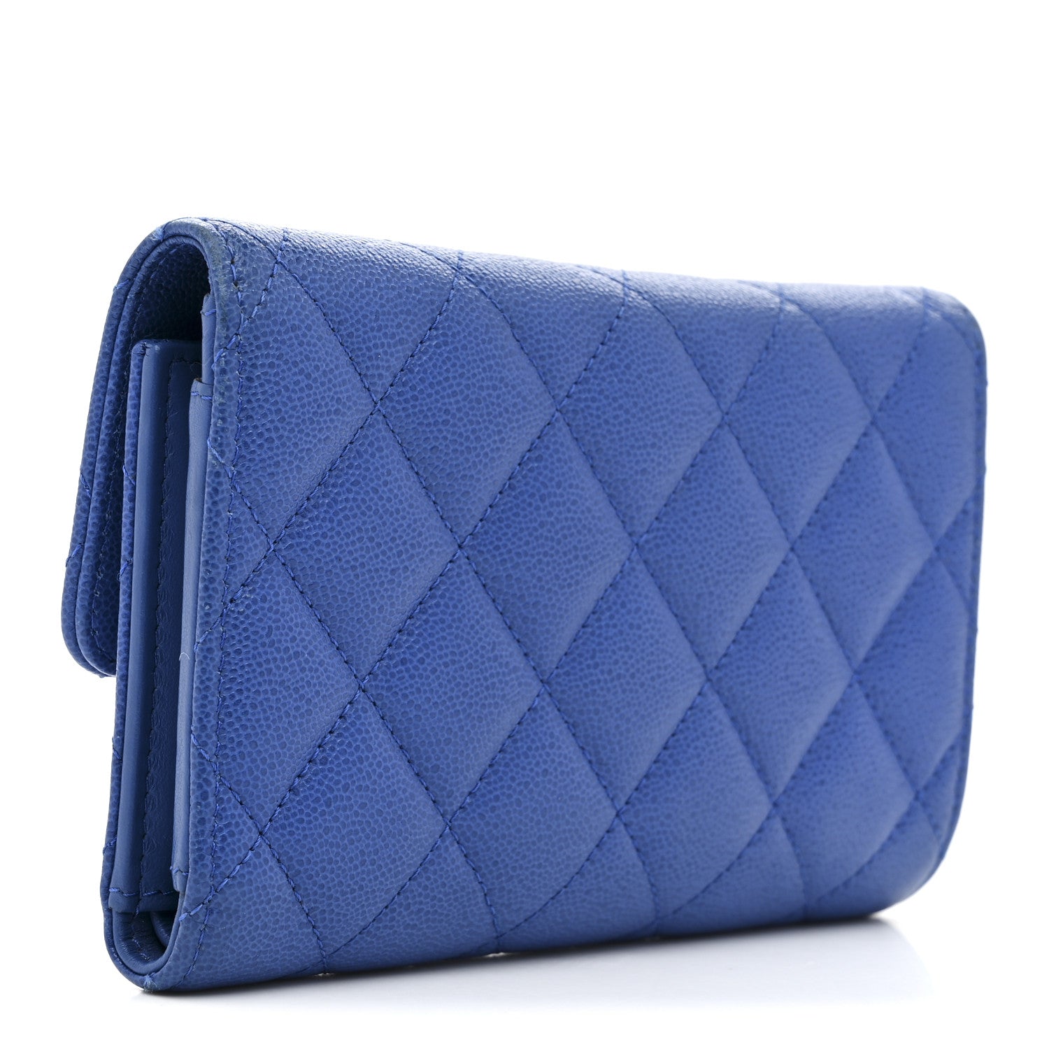 Chanel Caviar Quilted Studded CC Medium Flap Wallet Blue Blue 3 of 9