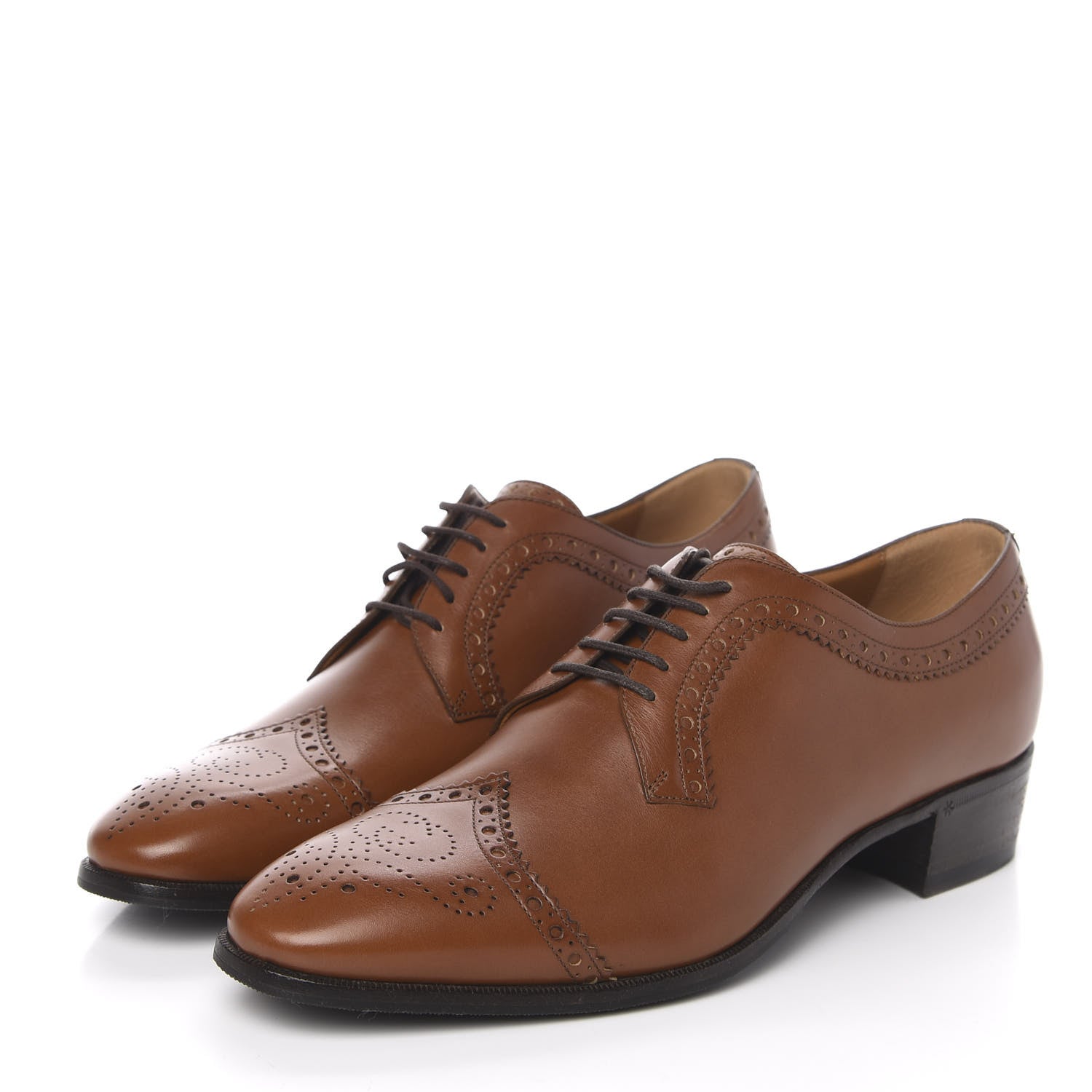 Gucci Waxed Calfskin Mens Reveille Amour Brogue Lace-Up Oxfords 8 Brown 3 of 9