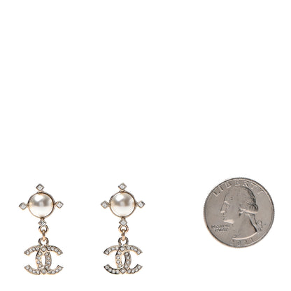 Chanel Crystal Pearl CC Drop Earrings Gold 2 of 4