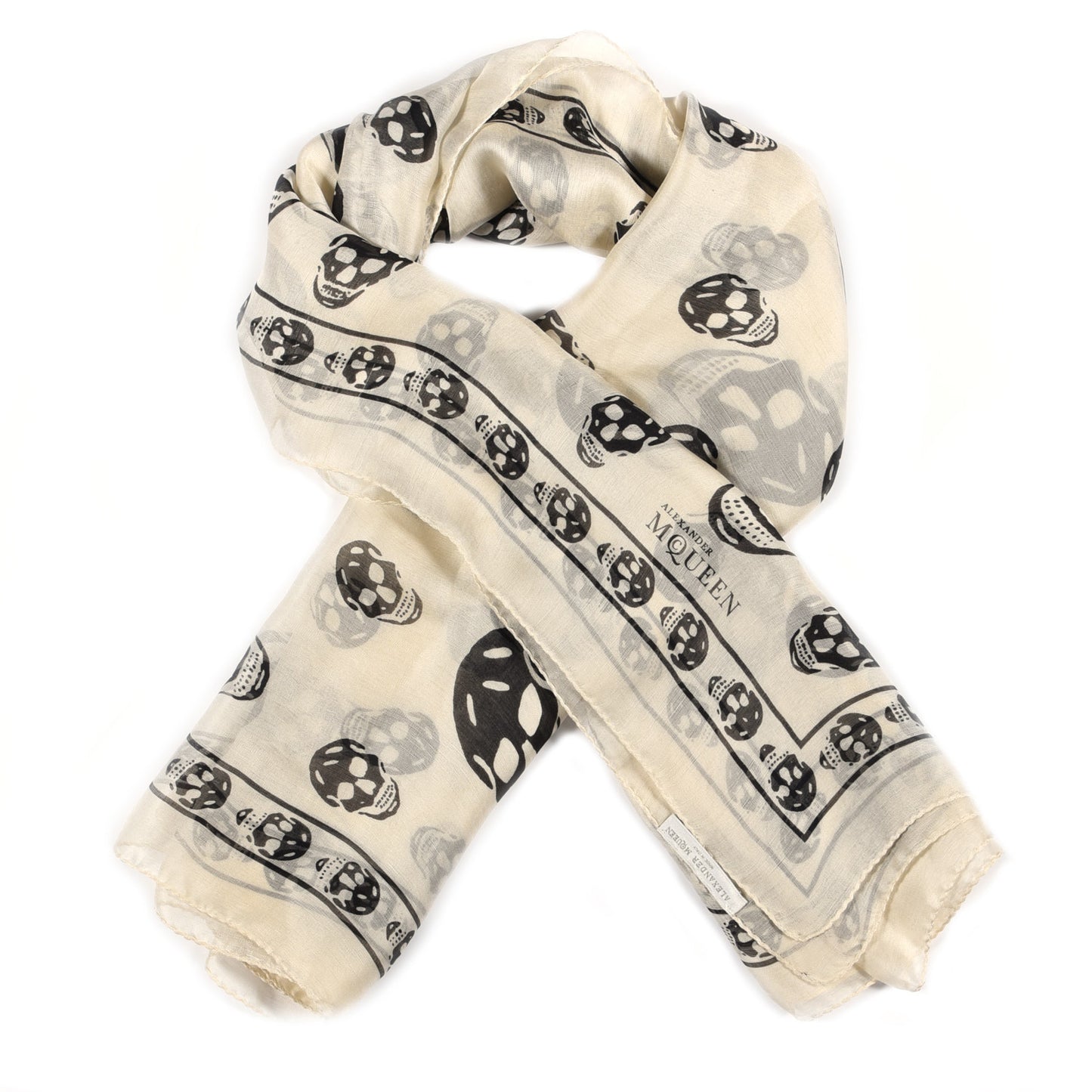 Silk Chiffon Skull Scarf Ivory Black