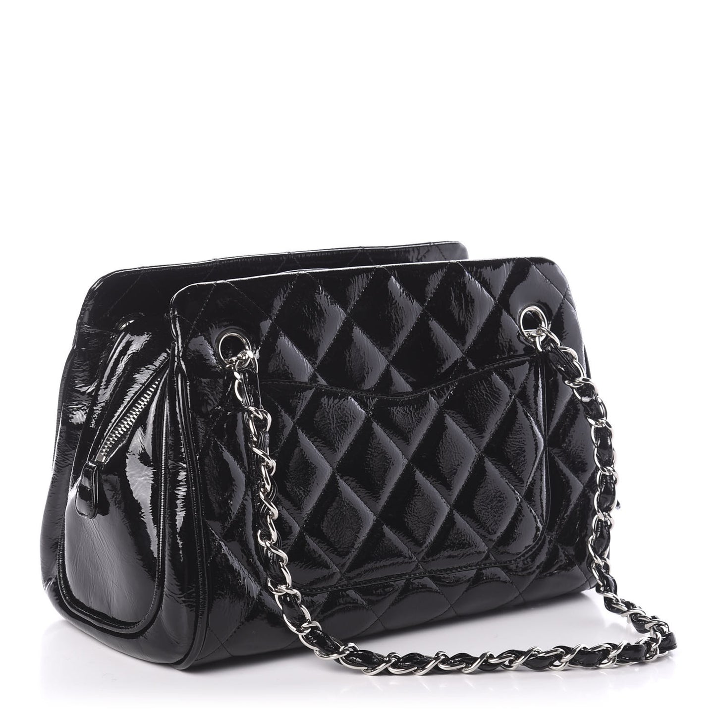 Patent Quilted Tote Black