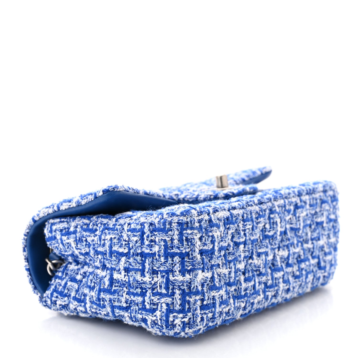 Chanel Tweed Quilted Mini Rectangular Flap Blue White 4 of 12