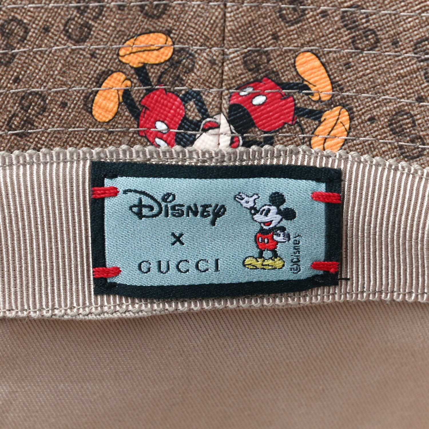 Gucci X DISNEY Mini Vintage GG Supreme Monogram Mickey Mouse Trent Bucket Hat M Beige Ebony Yellow 6 of 10