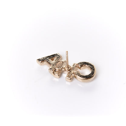 Chanel Crystal Pearl Signature Stud Earrings Gold 4 of 5
