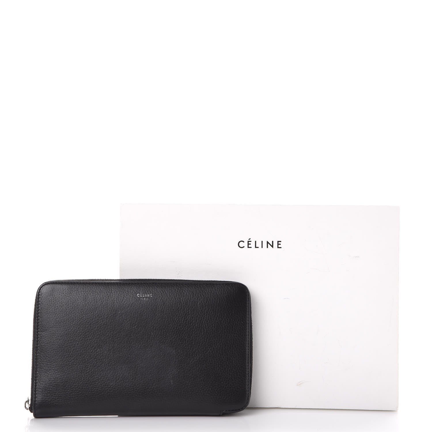 Celine Drummed Calfskin Zip Around Organizer Wallet Black Citron 15 of 15