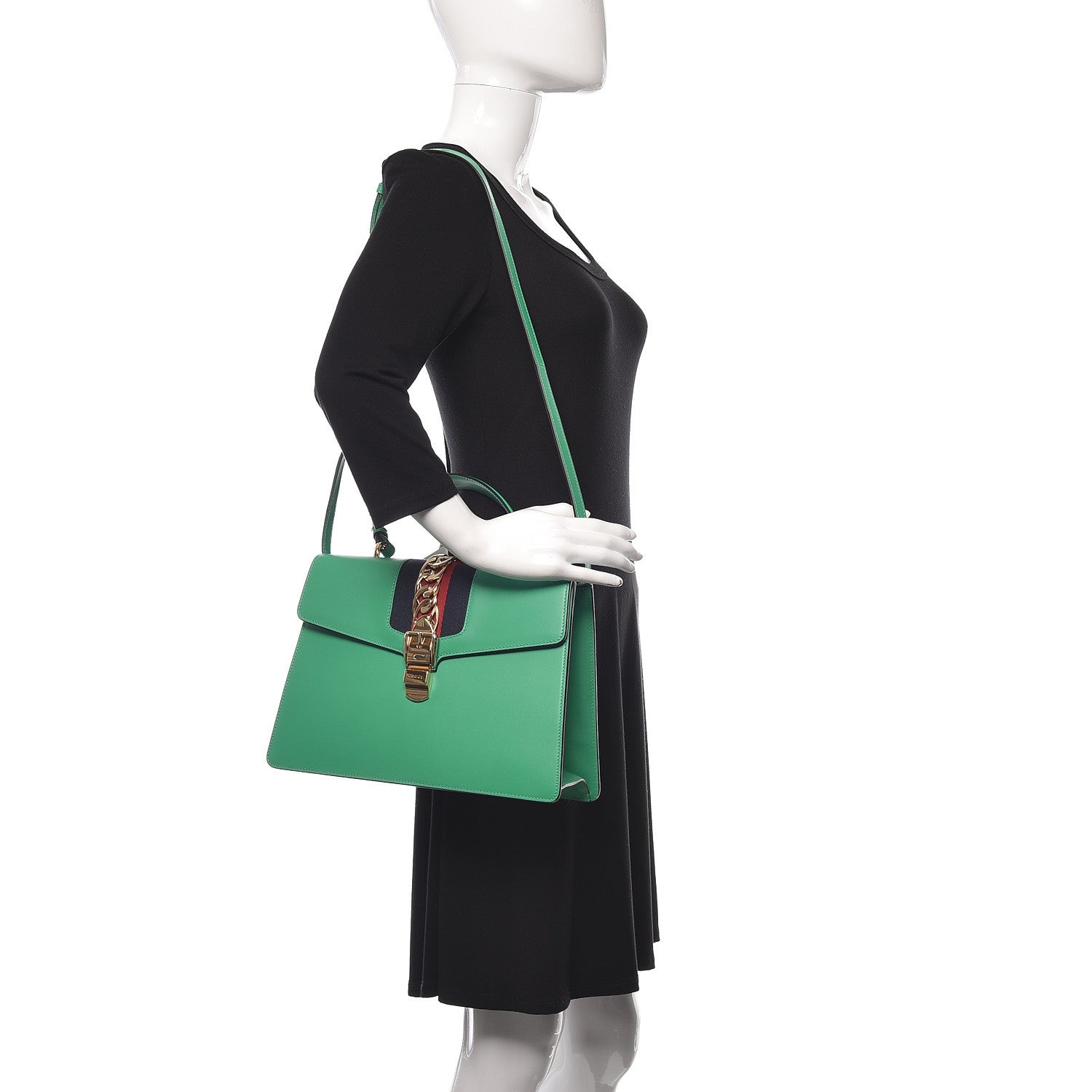 Gucci Vitello Fontanella Web Medium Sylvie Top Handle Bag Synthetic Green Garden 2 of 12