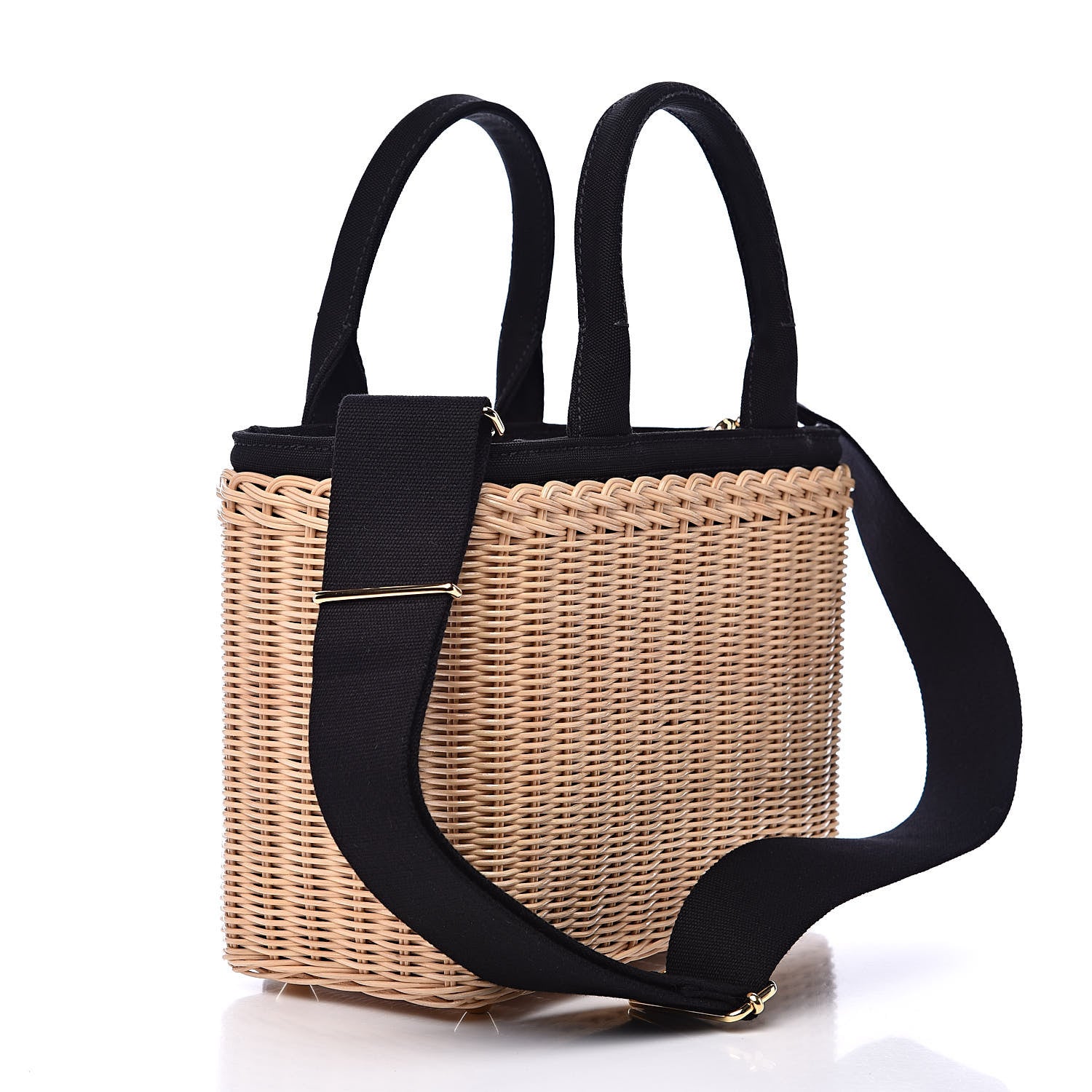 Prada Wicker Canvas Shoulder Bag Black 3 of 9