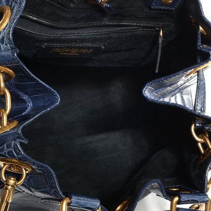Saint Laurent Alligator Overseas Faubourg Tote Blue 5 of 7