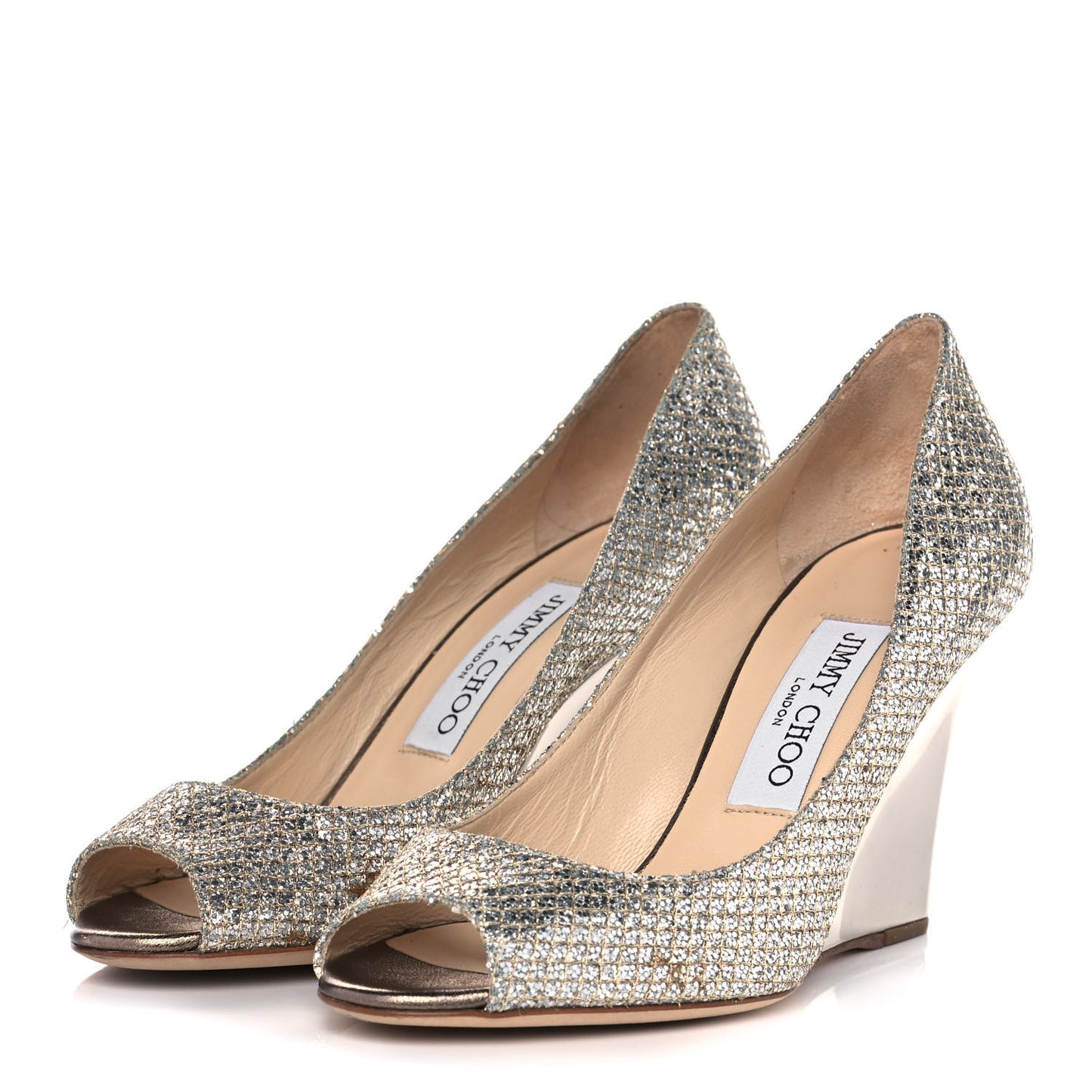 Glitter Fabric Baxen Peep Toe Wedges 36.5 Silver Gold