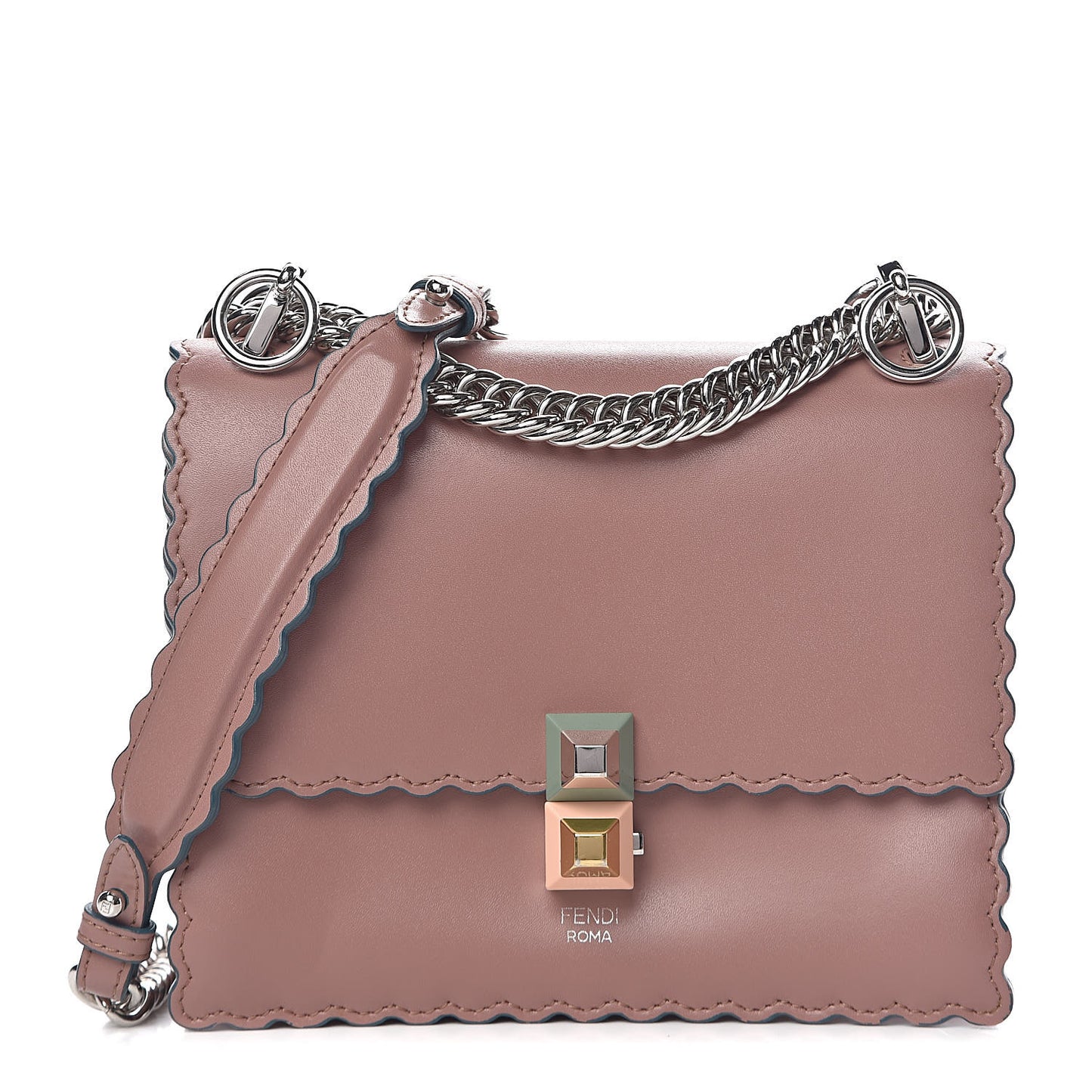Vitello Liberty Scalloped Studded Small Kan I Shoulder Bag English Rose