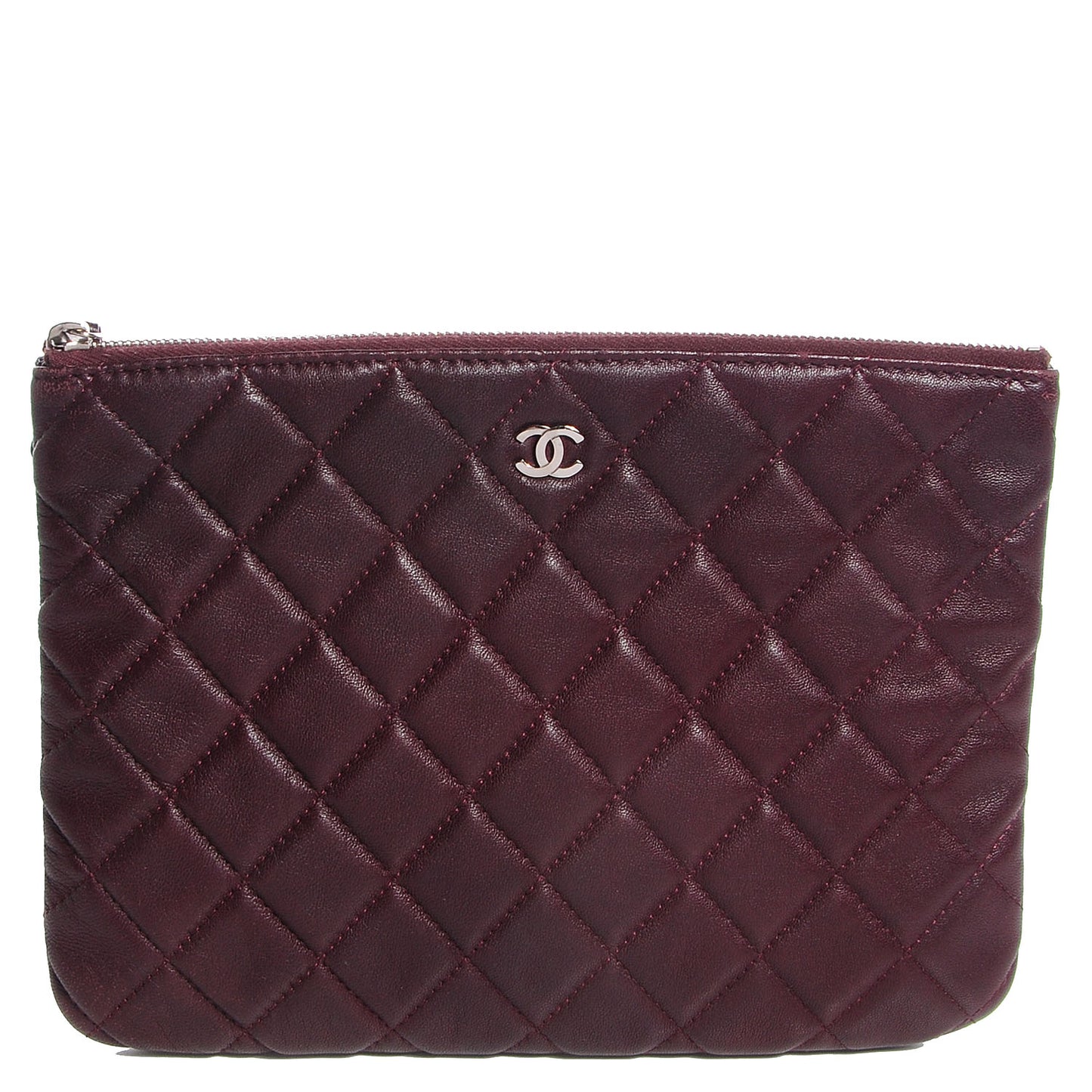 Lambskin Quilted Medium Cosmetic Case Burgundy