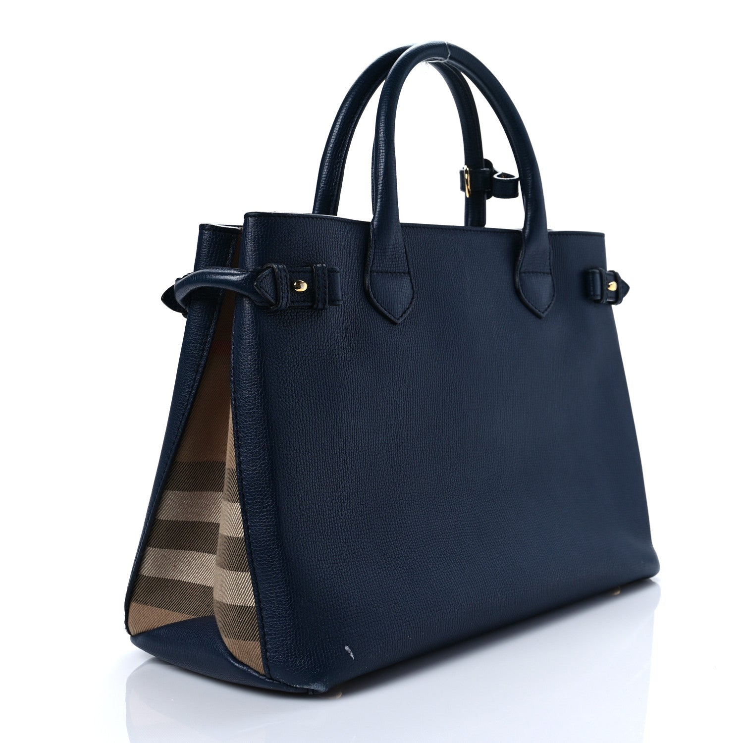 Burberry Grainy Calfskin House Check Medium Banner Tote Ink Blue 3 of 12